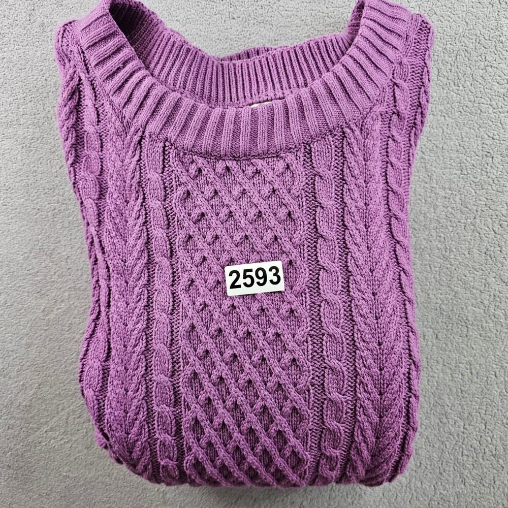 St. John's Bay Sweater Women 3X Purple Cable Knit Long Sleeve Crew Neck Pullover - Picture 8 of 9